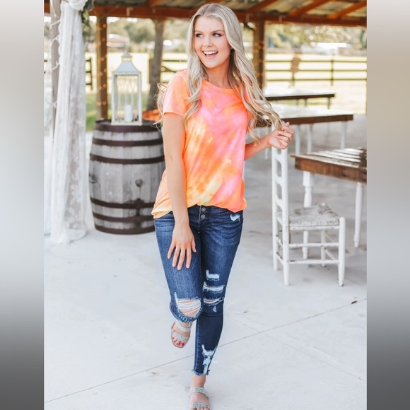 Coral Tie Dye High Low‎ Top - Picture 2 of 6